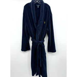 POLO Ralph Lauren Men s Terry Robe Sz L/XL Navy Blue Logo Pockets 48 Length
